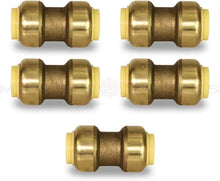 Load image into Gallery viewer, Supply Giant VQTD1-5 Straight Coupling Pipe Fittings Push to Connect Pex Copper, CPVC, 1 Inch, Brass Pack of 5