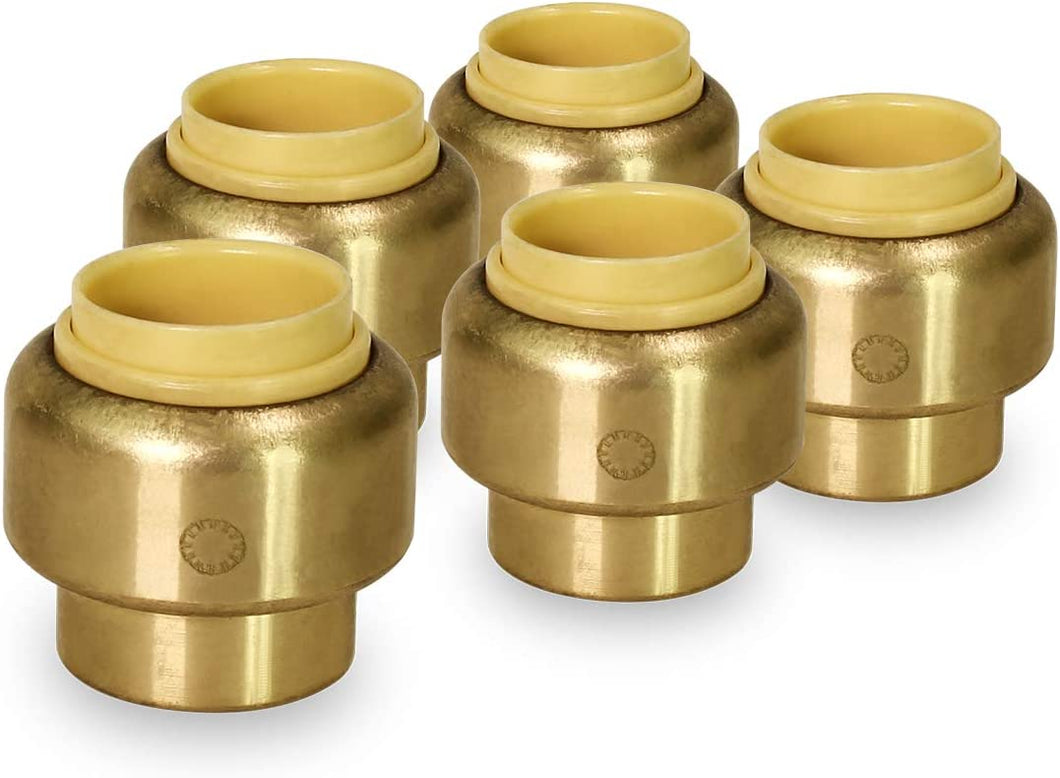 Supply Giant VQTF34-5 Plug End Cap Pipe Fitting Push to Connect Pex Copper, CPVC, 3/4 Inch, Brass Pack of 5