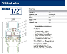Load image into Gallery viewer, Midline Valve PVC Inline Check Valve for Backflow Prevention