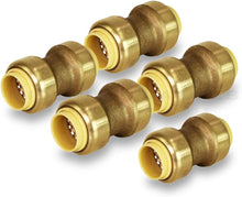 Load image into Gallery viewer, Supply Giant VQTD1-5 Straight Coupling Pipe Fittings Push to Connect Pex Copper, CPVC, 1 Inch, Brass Pack of 5