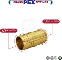 Load image into Gallery viewer, Supply Giant FQDQ0012-10 X PEX Straight Coupling Barb Pipe Fitting, 1/2'', Brass (10 Pack)