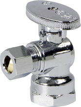 Load image into Gallery viewer, MIDLINE VALVE 81114QS-OM Water Supply Stop Valve with Quarter Turn Wheel; Lead Free; One Piece Design; Angle Shut-off for Toilet, Sink, Dishwasher; 1/2 in. FIP x 1/4 in. O.D. COMP; Chrome Plated Brass