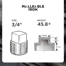 Load image into Gallery viewer, Supply Giant CNQM03I0 Black Malleable Iron Plug with Square Head, 1/8"