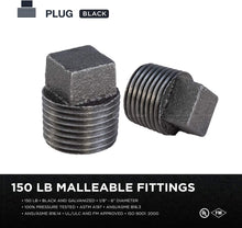 Load image into Gallery viewer, Supply Giant CNQM03I0 Black Malleable Iron Plug with Square Head, 1/8"