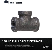 Load image into Gallery viewer, Everflow Supplies High Pressure Black Malleable Tee Fitting with Female Threaded Connections, 1/2"
