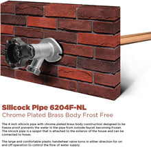 Load image into Gallery viewer, Sillcock Pipe Chrome Plated Brass Body Frost Free 4 inch Long with 1/2 inch PEX Connection and 3/4 inch Hose Bib Lead Free