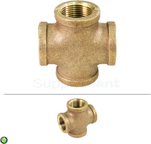 Load image into Gallery viewer, Supply Giant Suply Giant CSDS0012 1/2'' Lead Free Four Way Brass Cross Fitting with Equally Sized Female Threaded Branches for 125 LB Applications, Easy to Install, 8