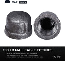 Load image into Gallery viewer, Everflow Supplies Black Malleable Iron Pipe Cap for 150 lb Applications with Female Thread