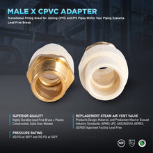 Load image into Gallery viewer, Supply Giant CSDQN034 Male x PVC Adapter Transition Pipe Fitting Durable Over Molded One-Piece Design 1/2 in. Lead Free Brass
