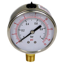 Load image into Gallery viewer, Supply Giant 2.5 inch Dial Face, Stainless Steel, Liquid Filled Pressure Gauge, for Oil, Gas, Water, and Air Pressure Testing, 1/4 in NPT Brass, Lower Mount Connection