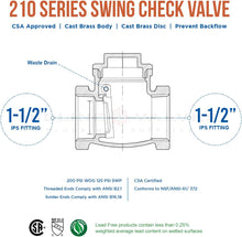 Load image into Gallery viewer, Midline Valve Swing Check Valve, Backflow Prevention, Lead Free 1/2 in. FIP Connections

