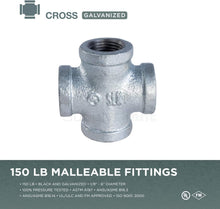 Load image into Gallery viewer, Supply Giant HNDS0400 2" Galvanized Malleable Iron Cross Fitting for 150 lb Applications and with Equal Sized Female Threaded Connects