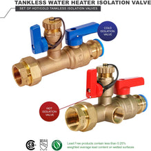 Load image into Gallery viewer, Midline Valve GUHW-JTP3-S-MG Tankless Heater Kit-Set of 2 Heavy Duty Hot and Cold Isolation Valves with Cleanouts