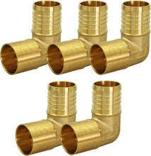 Load image into Gallery viewer, Supply Giant QNTM1212-5 Male Sweat X Pex Barb 90 Degree Elbow Pipe Fitting x 1/2" Brass (pack of 5), 1/2 x 1/2