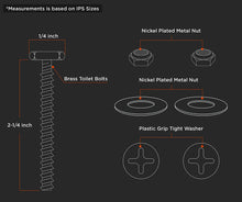 Load image into Gallery viewer, Raven KCDC-36436 Brass Plated Closet Bolts with Nuts and Washers For Toilets, 1/4-inch x 2-1/4 inch, Set of 2, 1/4" x 2-1/4"