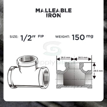 Load image into Gallery viewer, Everflow Supplies High Pressure Black Malleable Tee Fitting with Female Threaded Connections, 1/2"
