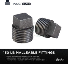 Load image into Gallery viewer, Supply Giant CNQM03I0 Black Malleable Iron Plug with Square Head, 1/8"