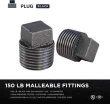 Load image into Gallery viewer, Supply Giant CNQM03I0 Black Malleable Iron Plug with Square Head, 1/8"