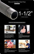 Load image into Gallery viewer, Supply Giant QDHM1572 72" Long Pre-Cut Galvanized Pipe with 1-1/2" Nominal Size Diameter, 1-1/2" x 72"