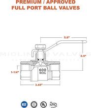 Load image into Gallery viewer, Midilne Valve Premium Full Port Ball Valve Brass
