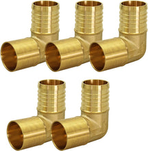 Load image into Gallery viewer, Supply Giant QNTM3434-5 Male Sweat X Pex Barb 90 Degree Elbow Pipe Fitting x 3/4" Brass (pack of 5), 3/4 x 3/4