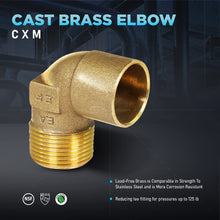 Load image into Gallery viewer, Supply Giant DNOM0001 1" Nominal Diameter Lead Free Cast Brass 90 Degree Elbow with Sweat Socket and Male Threaded Connect