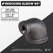 Load image into Gallery viewer, Everflow Supplies Reducing Malleable Iron Elbow for High Pressures with Female Thread Fittings and Black Finish