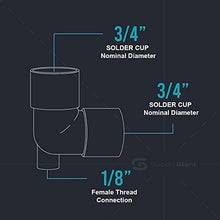 Load image into Gallery viewer, Supply Giant DGDU563I Cast Brass Baseboard Tee Fitting with Solder Cup to Female Thread Connection and Solder Cup Branch, 3/4&quot; x 1/8&quot; x 3/4&quot;, Copper
