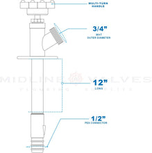 Load image into Gallery viewer, Sillcock Pipe Chrome Plated Brass Body Frost Free 4 inch Long with 1/2 inch PEX Connection and 3/4 inch Hose Bib Lead Free
