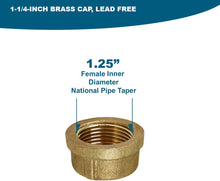 Load image into Gallery viewer, Supply Giant CSDB0114 1-1/4 in. Lead Free Pipe Cap for 125 LB Applications with Female Threads, Brass Construction, Higher Corrosion Resistance, Economical &amp; Easy to Install, 16
