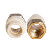 Load image into Gallery viewer, Supply Giant CSDQG034 Female x PVC Adapter Transition Pipe Fitting Durable Over Molded One-Piece Design 1/2 in. Lead Free Brass
