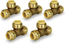 Load image into Gallery viewer, Supply Giant VQFU34-5 Tee Pipe Fittings Push to Connect Pex Copper, CPVC, 3/4 Inch, Brass Pack of 5, 5 Count
