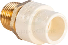 Load image into Gallery viewer, Supply Giant CSDQN056 Male x PVC Adapter Transition Pipe Fitting Durable Over Molded One-Piece Design 3/4 in. Lead Free Brass
