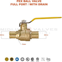 Load image into Gallery viewer, MIDLINE Valve 607Q056 Full Port PEX Barb Ball Valve Water
