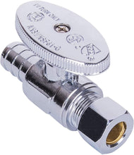 Load image into Gallery viewer, Midline Valve 82512QS-OM Water Supply Stop Valve with Quarter Turn Wheel; Lead Free; One Piece Design; Straight Shut-off for Toilet, Sink, Dishwasher; 1/2 in. PEX x 3/8 in. COMP; Chrome Plated Brass
