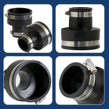 Load image into Gallery viewer, Supply Giant 6I54 Flexible Pvc Reducing Coupling with Stainless Steel Clamps, 3 x 1-1/2 Inch, Black

