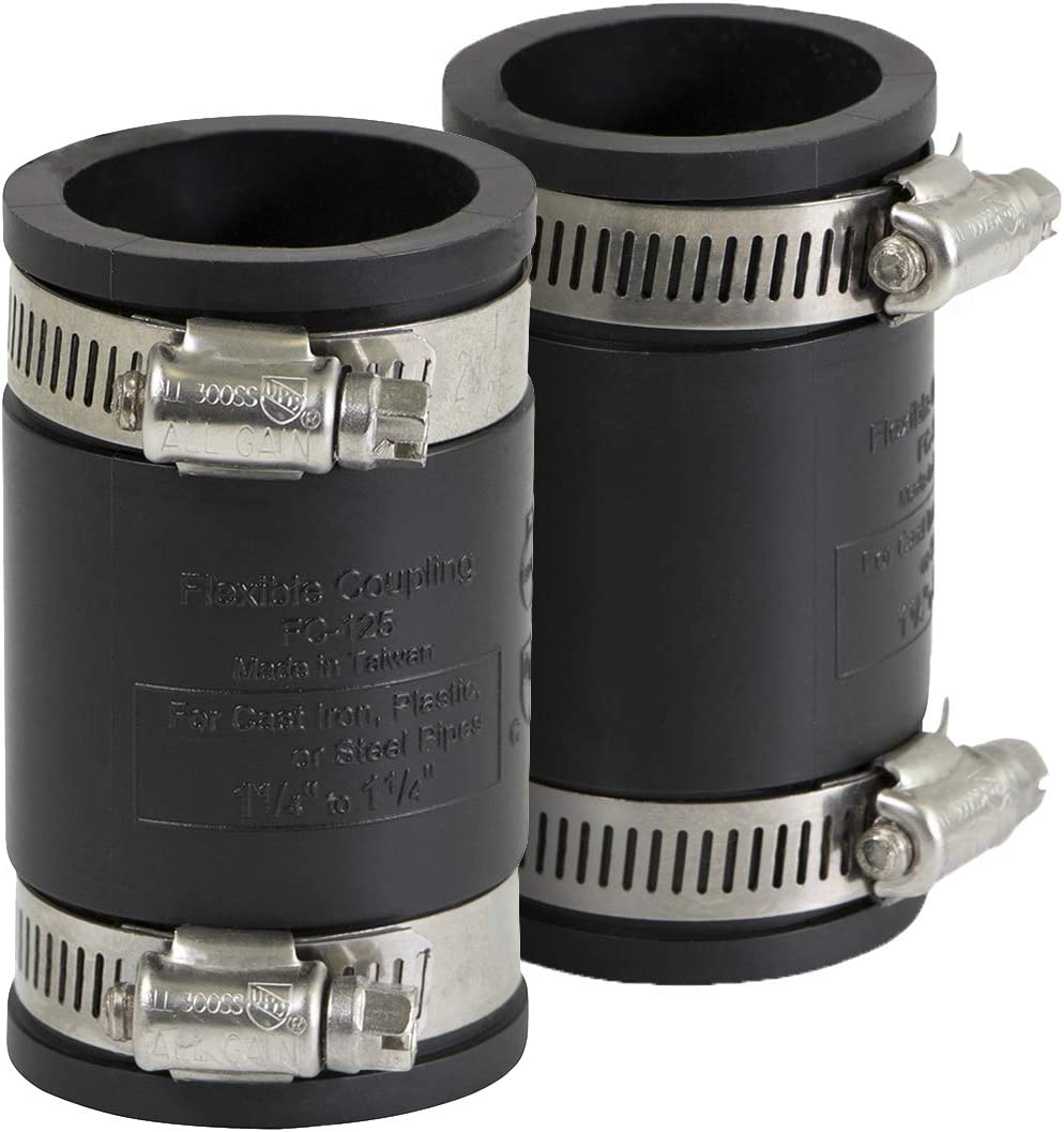 Supply Giant 6I46x2 Flexible Pvc Coupling with Stainless Steel Clamps 1-1/2 inch Black (pack of 2), 1-1/2, 2 Count