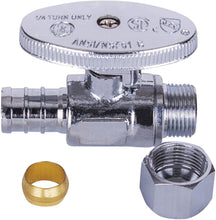 Load image into Gallery viewer, Midline Valve 82512QS-OM Water Supply Stop Valve with Quarter Turn Wheel; Lead Free; One Piece Design; Straight Shut-off for Toilet, Sink, Dishwasher; 1/2 in. PEX x 3/8 in. COMP; Chrome Plated Brass

