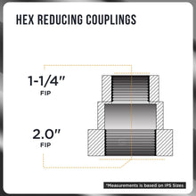 Load image into Gallery viewer, Supply Giant CTD4223H 2&quot; x 1-1/4&quot; Black Pipe Fitting Hex Reducing Coupling Cast Iron for Industrial Piping or DIY Projects
