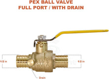 Load image into Gallery viewer, SUPPLY GIANT 405Q001-2 Full Port x PEX Barb Ball Valve Water Shut Off with Drain, 1 Inch, Brass (Pack of 2}
