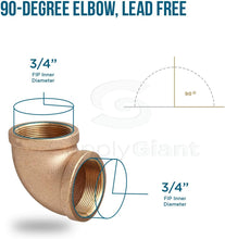Load image into Gallery viewer, Supply Giant CSOM0034 3/4 in. Brass 90-Degree Elbow with Female National Taper Threads, Lead Free Pipe Fitting, Durable, Higher Corrosion Resistance Economical &amp; Easy to Install, 4
