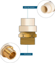 Load image into Gallery viewer, Supply Giant CSDQN034 Male x PVC Adapter Transition Pipe Fitting Durable Over Molded One-Piece Design 1/2 in. Lead Free Brass
