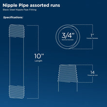 Load image into Gallery viewer, Everflow Supplies NPBL3410 10&quot; Long Black Steel Nipple Pipe Fitting with 3/4&quot; Nominal Size Diameter
