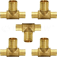 Load image into Gallery viewer, Supply Giant QYSU3410-5 Barb Reducing Tee Pipe Fittings, 3/4&quot; X 3/4&quot; X 1&quot;, Brass (Pack of 5}
