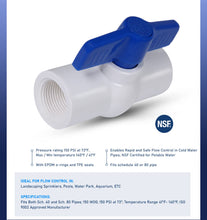 Load image into Gallery viewer, Midline Valve PVC Ball Valve Blue T-Handle for Potable Water
