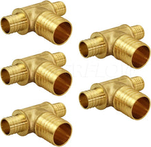 Load image into Gallery viewer, Supply Giant QYSU3410-5 Barb Reducing Tee Pipe Fittings, 3/4&quot; X 3/4&quot; X 1&quot;, Brass (Pack of 5}
