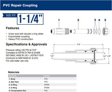 Load image into Gallery viewer, Midline Valve Heavy Duty PVC Repair Coupling Expandable Pipe Fitting
