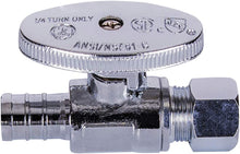 Load image into Gallery viewer, Midline Valve 82512QS-OM Water Supply Stop Valve with Quarter Turn Wheel; Lead Free; One Piece Design; Straight Shut-off for Toilet, Sink, Dishwasher; 1/2 in. PEX x 3/8 in. COMP; Chrome Plated Brass
