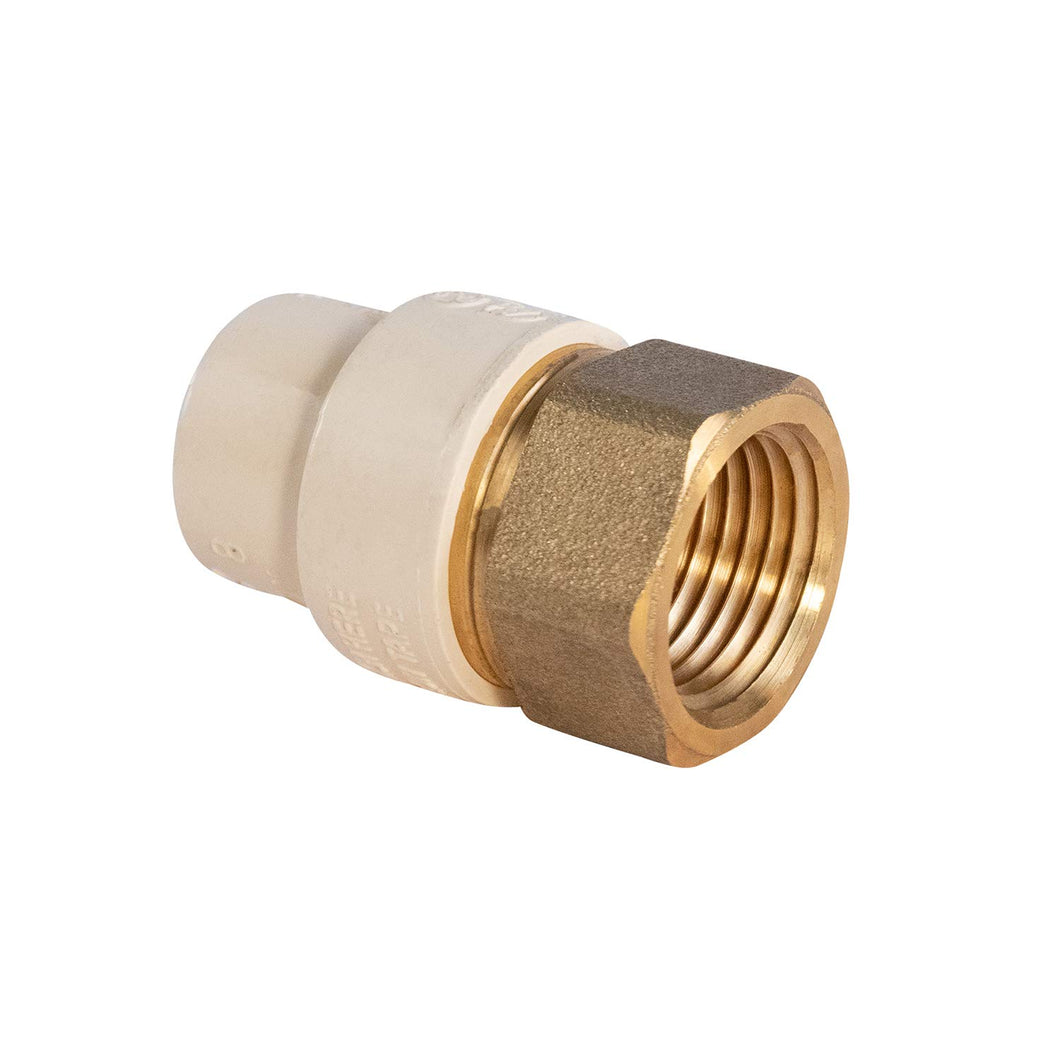 Supply Giant CSDQG034 Female x PVC Adapter Transition Pipe Fitting Durable Over Molded One-Piece Design 1/2 in. Lead Free Brass