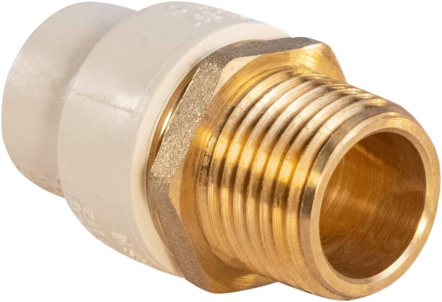 Supply Giant BRCPM100-NL Male x PVC Adapter Transition Pipe Fitting Durable Over Molded One-Piece Design 1 in. Lead Free Brass, 1
